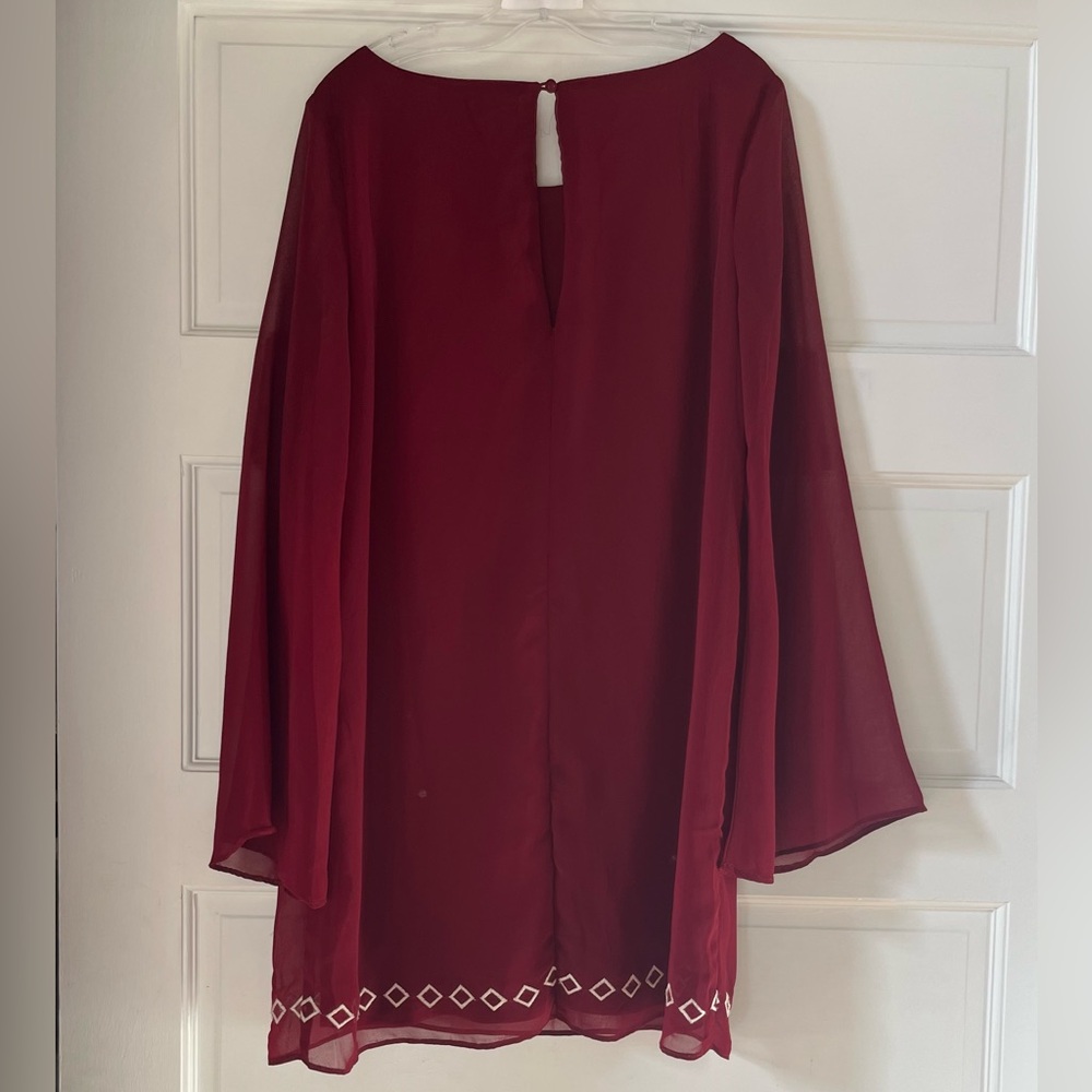 Lulus Well Traveled Wine Red Embroidered Shift Dress - Picture 4 of 8
